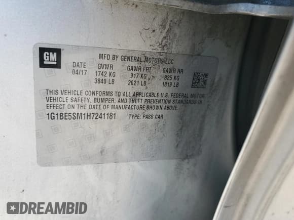 ✅ 2017 Chevrolet Cruze LT • VIN: 1G1BE5SM1H7241181 • Лот: 82455525. Опубликован ранее на Copart с пробегом 153 636 миль. Бесплатный доступ к архиву аукционных продаж из США и подробный отчёт об истории автомобиля на DreamBid. Изображение 12.