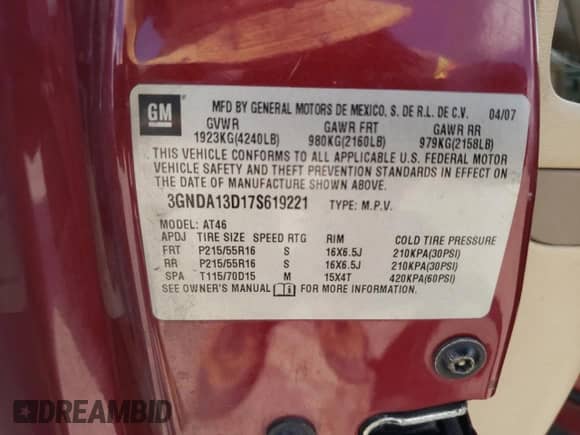 ✅ 2007 Chevrolet HHR LS • VIN: 3GNDA13D17S619221 • Лот: 73239784. Размещён на Copart с пробегом 198 380 миль миль. Получите бесплатный доступ к архиву аукционных продаж из США и посмотрите подробный отчёт об истории автомобиля на DreamBid. Изображение 12.