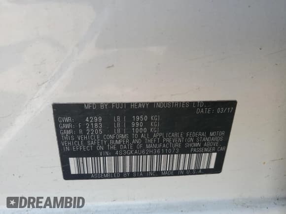 ✅ 2017 Subaru Impreza Limited • VIN: 4S3GKAU62H3611073 • Lot: 59659615. Listed on Copart with 111,389 mi. Free auction sales archive from the USA and detailed vehicle history report at DreamBid. Image 12.