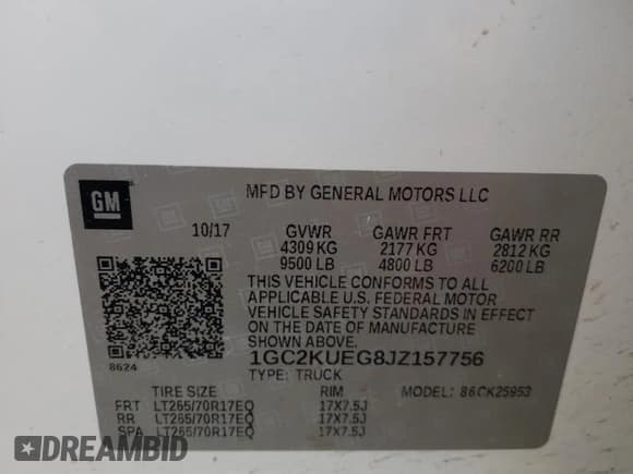 ✅ 2018 Chevrolet Silverado 2500HD Work Truck • VIN: 1GC2KUEG8JZ157756 • Лот: 71957684. Опубликован ранее на Copart с пробегом 178 605 миль. Бесплатный доступ к архиву аукционных продаж из США и подробный отчёт об истории автомобиля на DreamBid. Изображение 12.