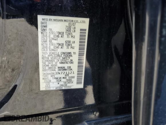 ✅ 2007 Nissan Armada LE • VIN: 5N1BA08C37N721121 • Lot: 82595394. Wystawiony na Copart z przebiegiem 215 692 mil. Bezpłatny archiwum sprzedaży aukcyjnych z USA i szczegółowy raport historii pojazdu na DreamBid. Zdjęcie 13.