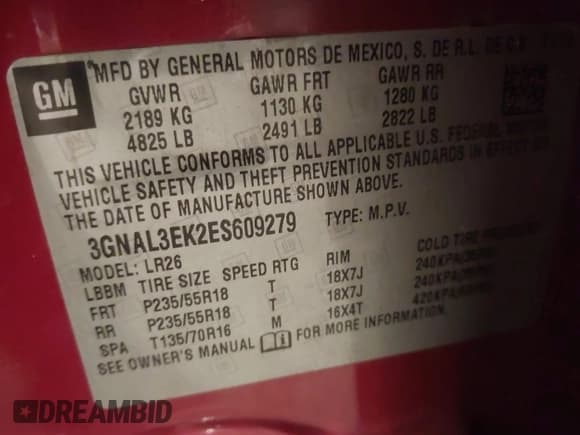✅ 2014 Chevrolet Captiva Sport LT • VIN: 3GNAL3EK2ES609279 • Lot: 42135344. Wystawiony na IAAI z przebiegiem 46 330 mil. Bezpłatny archiwum sprzedaży aukcyjnych z USA i szczegółowy raport historii pojazdu na DreamBid. Zdjęcie 9.