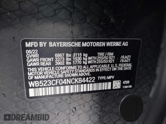 ✅ 2022 BMW iX xDrive50 • VIN: WB523CF04NCK84422 • Lot: 43535492. Wystawiony na IAAI z przebiegiem 42 152 mil. Bezpłatny archiwum sprzedaży aukcyjnych z USA i szczegółowy raport historii pojazdu na DreamBid. Zdjęcie 9.