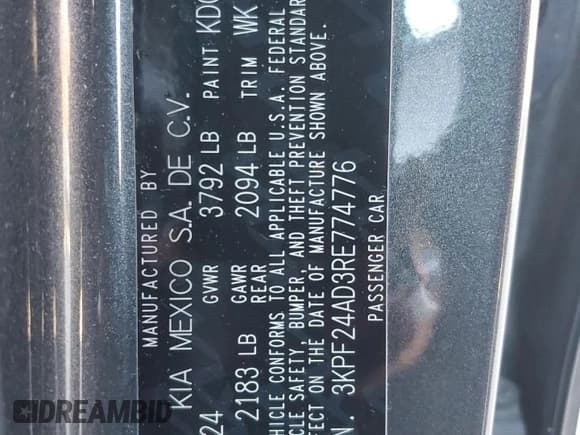 ✅ 2024 Kia Forte LXS • VIN: 3KPF24AD3RE774776 • Lot: 93030085. Listed on Copart with 44,379 mi. Free auction sales archive from the USA and detailed vehicle history report at DreamBid. Image 13.