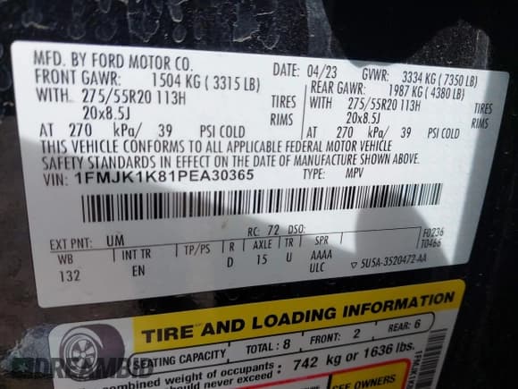 ✅ 2023 Ford Expedition Max Limited • VIN: 1FMJK1K81PEA30365 • Lot: 42047334. Wystawiony na IAAI z przebiegiem 59 471 mil. Bezpłatny archiwum sprzedaży aukcyjnych z USA i szczegółowy raport historii pojazdu na DreamBid. Zdjęcie 9.