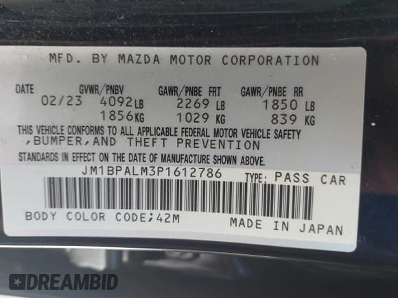 ✅ 2023 Mazda 3 S Preferred • VIN: JM1BPALM3P1612786 • Лот: 43350289. Опубликован ранее на IAAI с пробегом 22 130 миль. Бесплатный доступ к архиву аукционных продаж из США и подробный отчёт об истории автомобиля на DreamBid. Изображение 9.