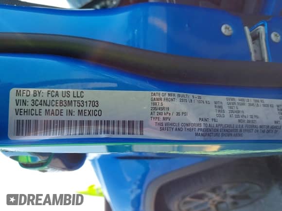 2021 Jeep Compass 80th Anniversary z VIN 3C4NJCEB3MT531703, wystawiony jako IAAI lot #42006349 z przebiegiem 73 876 mil mil oraz . Historia ofert i sprzedaży dostępna na DreamBid. Obrazek 9.