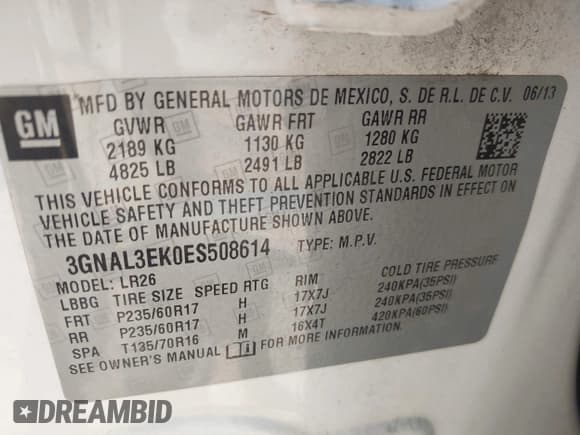 ✅ 2014 Chevrolet Captiva Sport LT • VIN: 3GNAL3EK0ES508614 • Lot: 42635270. Wystawiony na IAAI z przebiegiem 175 963 mil. Bezpłatny archiwum sprzedaży aukcyjnych z USA i szczegółowy raport historii pojazdu na DreamBid. Zdjęcie 9.