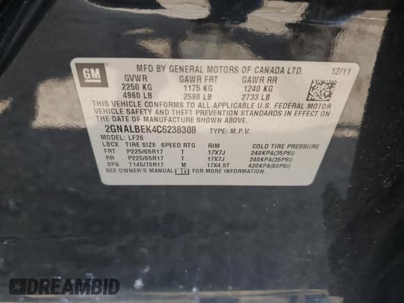 ✅ 2012 Chevrolet Equinox LS • VIN: 2GNALBEK4C6238308 • Лот: 67071304. Опубликован ранее на Copart с пробегом Не указан. Бесплатный доступ к архиву аукционных продаж из США и подробный отчёт об истории автомобиля на DreamBid. Изображение 12.