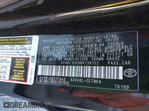 ✅ 2011 Toyota Camry LE • VIN: 4T4BF3EK9BR138152 • Lot: 43516429. Wystawiony na IAAI z przebiegiem 115 298 mil. Bezpłatny archiwum sprzedaży aukcyjnych z USA i szczegółowy raport historii pojazdu na DreamBid. Zdjęcie 9.