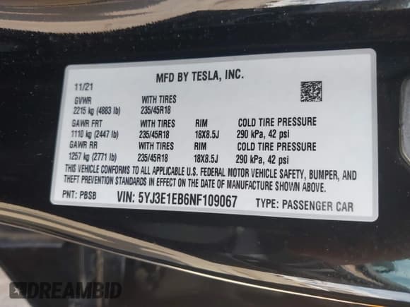 ✅ 2022 Tesla Model 3 Long Range • VIN: 5YJ3E1EB6NF109067 • Lot: 41948791. Wystawiony na IAAI z przebiegiem 28 603 mil. Bezpłatny archiwum sprzedaży aukcyjnych z USA i szczegółowy raport historii pojazdu na DreamBid. Zdjęcie 9.