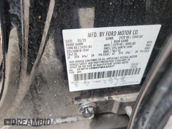 ✅ 2023 Ford Mustang Mach-E Select • VIN: 3FMTK1RMXPMA40527 • Лот: 89671265. Опубликован ранее на Copart с пробегом 31 067 миль. Бесплатный доступ к архиву аукционных продаж из США и подробный отчёт об истории автомобиля на DreamBid. Изображение 12.