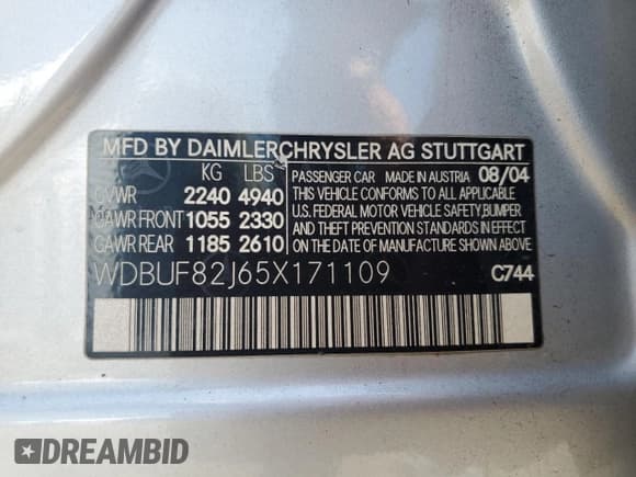 ✅ 2005 Mercedes-Benz E 320 • VIN: WDBUF82J65X171109 • Лот: 59265705. Опубликован ранее на Copart с пробегом 200 434 миль. Бесплатный доступ к архиву аукционных продаж из США и подробный отчёт об истории автомобиля на DreamBid. Изображение 13.