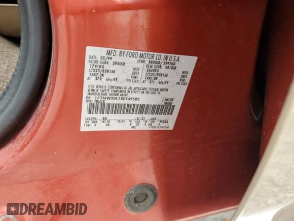 ✅ 1999 Ford F-250 XL • VIN: 1FTNW20L1XEE49582 • Lot: 73537724. Listed on Copart with 160,514 mi. Free auction sales archive from the USA and detailed vehicle history report at DreamBid. Image 12.