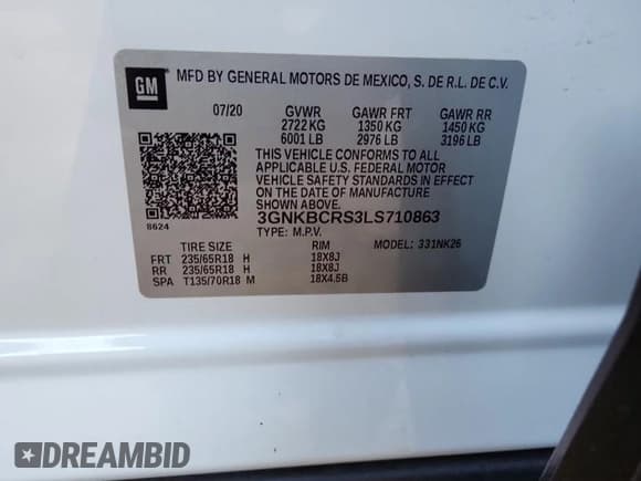 ✅ 2020 Chevrolet Blazer LT • VIN: 3GNKBCRS3LS710863 • Лот: 82627445. Опубликован ранее на Copart с пробегом 55 798 миль. Бесплатный доступ к архиву аукционных продаж из США и подробный отчёт об истории автомобиля на DreamBid. Изображение 13.