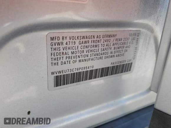 ✅ 2006 Volkswagen Passat 3.6L V6 • VIN: WVWEU73C76P095410 • Lot: 62733245. Listed on Copart with 173,573 mi. Free auction sales archive from the USA and detailed vehicle history report at DreamBid. Image 13.