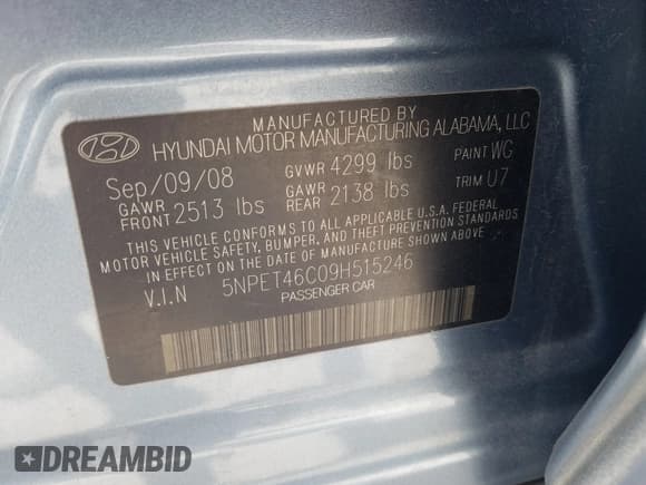 ✅ 2009 Hyundai Sonata GLS • VIN: 5NPET46C09H515246 • Лот: 44198271. Опубликован ранее на Copart с пробегом Не указан. Бесплатный доступ к архиву аукционных продаж из США и подробный отчёт об истории автомобиля на DreamBid. Изображение 10.