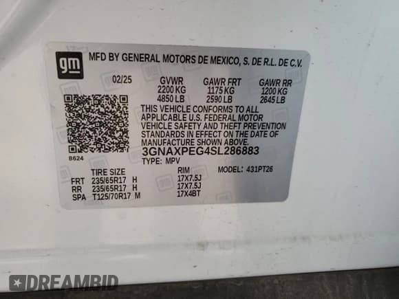✅ 2025 Chevrolet Equinox AWD LT • VIN: 3GNAXPEG4SL286883 • Lot: 71219725. Wystawiony na Copart z przebiegiem 17 031 mil. Bezpłatny archiwum sprzedaży aukcyjnych z USA i szczegółowy raport historii pojazdu na DreamBid. Zdjęcie 14.