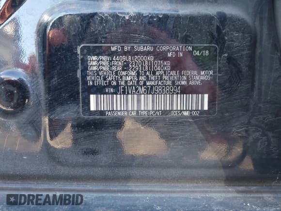 ✅ 2018 Subaru WRX STI • VIN: JF1VA2M67J9838994 • Lot: 43833016. Listed on IAAI with 111,368 mi. Free auction sales archive from the USA and detailed vehicle history report at DreamBid. Image 9.