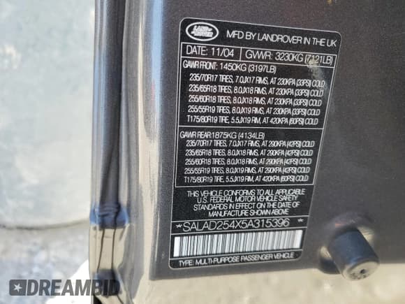 ✅ 2005 Land Rover LR3 SE • VIN: SALAD254X5A315396 • Lot: 60348205. Listed on Copart with 182,099 mi. Free auction sales archive from the USA and detailed vehicle history report at DreamBid. Image 13.