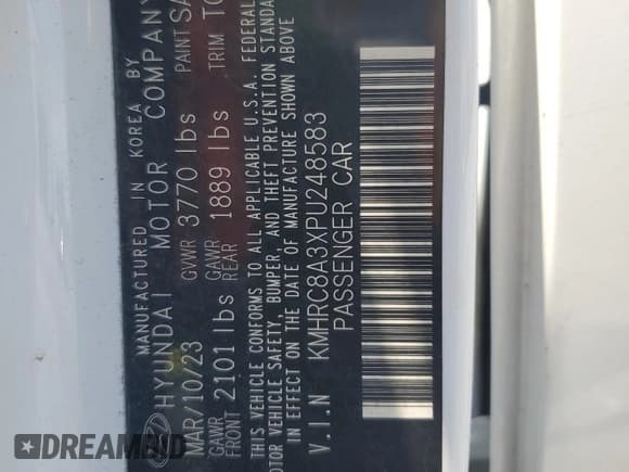 ✅ 2023 Hyundai Venue SEL • VIN: KMHRC8A3XPU248583 • Lot: 54372915. Listed on Copart with 40,320 mi. Free auction sales archive from the USA and detailed vehicle history report at DreamBid. Image 13.