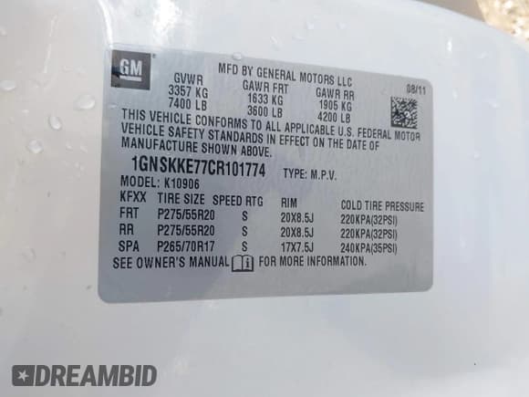 ✅ 2012 Chevrolet Suburban LTZ • VIN: 1GNSKKE77CR101774 • Lot: 41614875. Listed on IAAI with 207,263 mi. Free auction sales archive from the USA and detailed vehicle history report at DreamBid. Image 9.