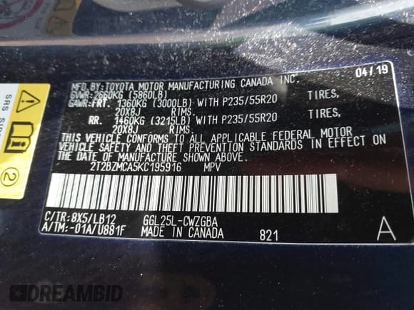 ✅ 2019 Lexus RX 350 • VIN: 2T2BZMCA5KC195916 • Lot: 42562141. Listed on IAAI with 101,592 mi. Free auction sales archive from the USA and detailed vehicle history report at DreamBid. Image 9.