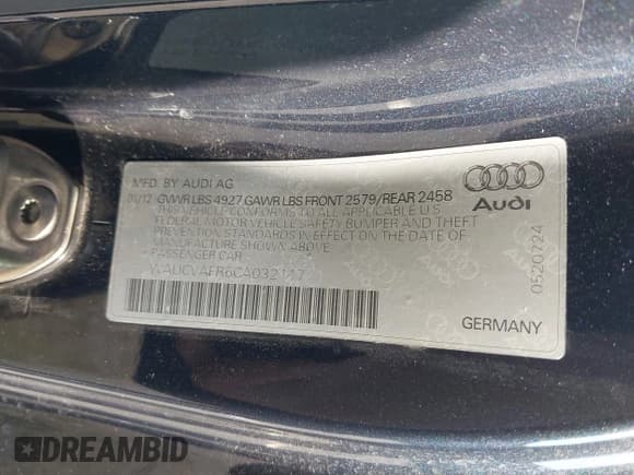 ✅ 2012 Audi S5 Premium Plus • VIN: WAUCVAFR6CA032117 • Lot: 42253758. Wystawiony na IAAI z przebiegiem 103 574 mil. Bezpłatny archiwum sprzedaży aukcyjnych z USA i szczegółowy raport historii pojazdu na DreamBid. Zdjęcie 9.