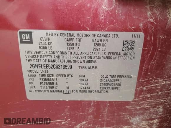 2012 Chevrolet Equinox 1LT с VIN 2GNFLEE52C6213599, выставлен на аукционе Copart как лот 81116835 с пробегом Не указан миль и Списание • Salvage title. История ставок и продаж доступна на DreamBid. Изображение 13.