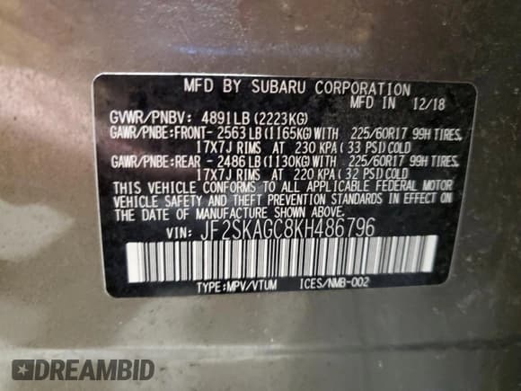 ✅ 2019 Subaru Forester Premium • VIN: JF2SKAGC8KH486796 • Lot: 91865195. Wystawiony na Copart z przebiegiem 31 617 mil. Bezpłatny archiwum sprzedaży aukcyjnych z USA i szczegółowy raport historii pojazdu na DreamBid. Zdjęcie 14.