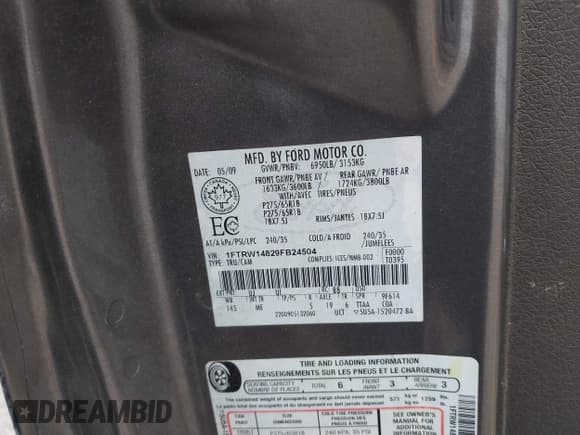 ✅ 2009 Ford F-150 XL • VIN: 1FTRW14829FB24504 • Lot: 42485199. Listed on IAAI with 198,639 mi. Free auction sales archive from the USA and detailed vehicle history report at DreamBid. Image 9.