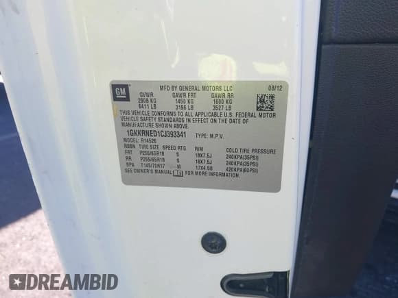 ✅ 2012 GMC Acadia SL • VIN: 1GKKRNED1CJ393341 • Lot: 43758520. Wystawiony na IAAI z przebiegiem 120 291 mil. Bezpłatny archiwum sprzedaży aukcyjnych z USA i szczegółowy raport historii pojazdu na DreamBid. Zdjęcie 9.