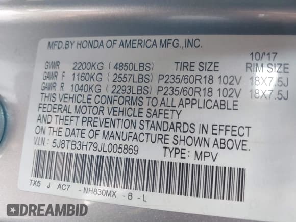 ✅ 2018 Acura RDX Advance • VIN: 5J8TB3H79JL005869 • Lot: 41785336. Listed on IAAI with 118,802 mi. Free auction sales archive from the USA and detailed vehicle history report at DreamBid. Image 9.