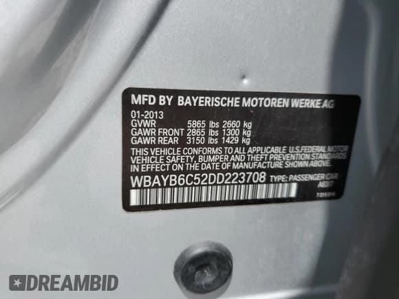 ✅ 2013 BMW 7 Series 750i xDrive • VIN: WBAYB6C52DD223708 • Лот: 53602985. Опубликован ранее на Copart с пробегом 161 139 миль. Бесплатный доступ к архиву аукционных продаж из США и подробный отчёт об истории автомобиля на DreamBid. Изображение 12.