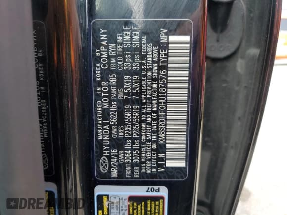 ✅ 2017 Hyundai Santa Fe SE Ultimate • VIN: KM8SRDHF0HU187576 • Лот: 54224304. Опубликован ранее на Copart с пробегом 115 491 миль. Бесплатный доступ к архиву аукционных продаж из США и подробный отчёт об истории автомобиля на DreamBid. Изображение 13.