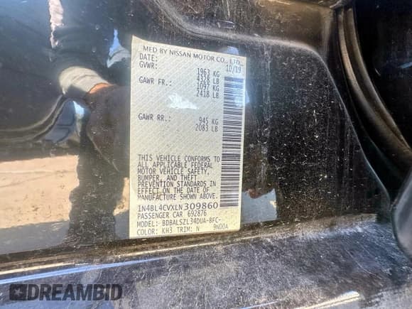 ✅ 2020 Nissan Altima SR • VIN: 1N4BL4CVXLN309860 • Lot: 92957555. Wystawiony na Copart z przebiegiem 205 216 mil. Bezpłatny archiwum sprzedaży aukcyjnych z USA i szczegółowy raport historii pojazdu na DreamBid. Zdjęcie 10.