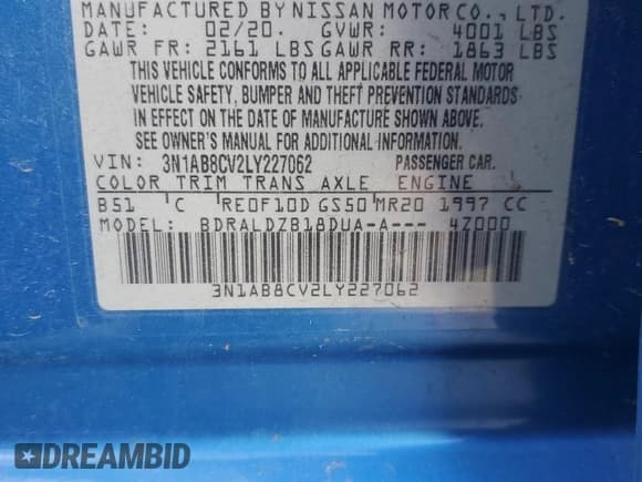 ✅ 2020 Nissan Sentra SV • VIN: 3N1AB8CV2LY227062 • Lot: 91847295. Listed on Copart with 31,305 mi. Free auction sales archive from the USA and detailed vehicle history report at DreamBid. Image 12.