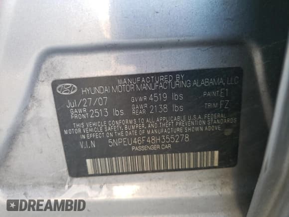 ✅ 2008 Hyundai Sonata SE • VIN: 5NPEU46F48H355278 • Лот: 79434904. Опубликован ранее на Copart с пробегом 218 191 миль. Бесплатный доступ к архиву аукционных продаж из США и подробный отчёт об истории автомобиля на DreamBid. Изображение 13.