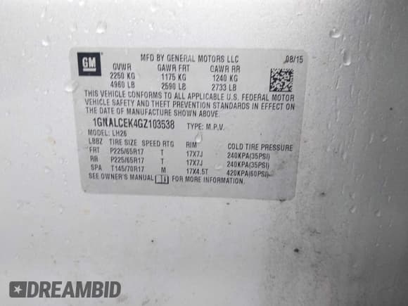 ✅ 2016 Chevrolet Equinox LT • VIN: 1GNALCEK4GZ103538 • Лот: 42584952. Опубликован ранее на IAAI с пробегом 124 622 миль. Бесплатный доступ к архиву аукционных продаж из США и подробный отчёт об истории автомобиля на DreamBid. Изображение 9.