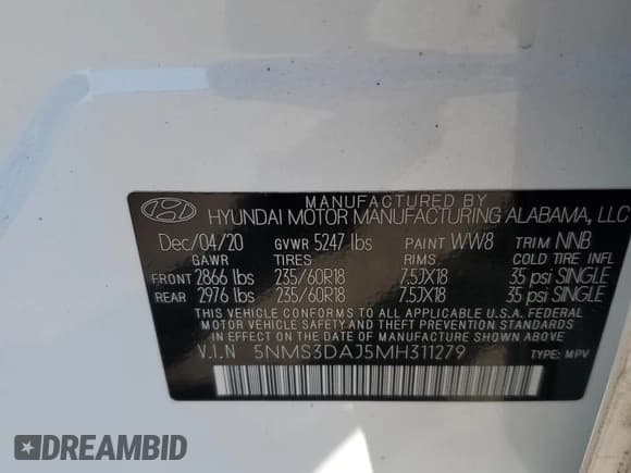 ✅ 2021 Hyundai Santa Fe SEL • VIN: 5NMS3DAJ5MH311279 • Lot: 68630923. Wystawiony na Copart z przebiegiem 10 548 mil. Bezpłatny archiwum sprzedaży aukcyjnych z USA i szczegółowy raport historii pojazdu na DreamBid. Zdjęcie 14.