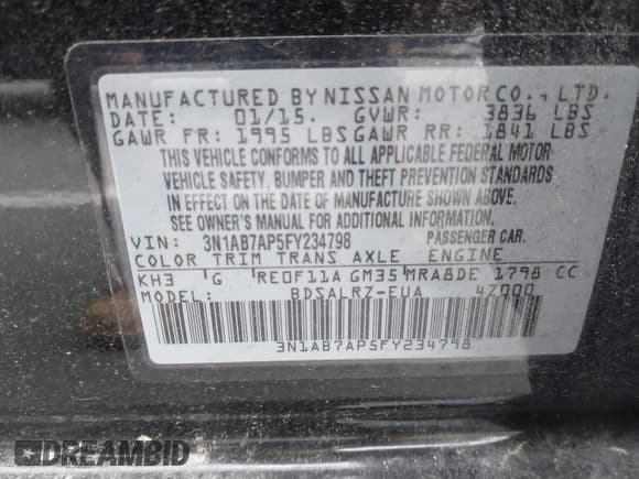 ✅ 2015 Nissan Sentra S • VIN: 3N1AB7AP5FY234798 • Lot: 43234276. Wystawiony na IAAI z przebiegiem 34 202 mil. Bezpłatny archiwum sprzedaży aukcyjnych z USA i szczegółowy raport historii pojazdu na DreamBid. Zdjęcie 9.