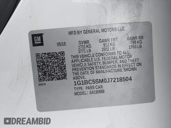 ✅ 2018 Chevrolet Cruze LS • VIN: 1G1BC5SM0J7218504 • Lot: 43614029. Listed on IAAI with 81,472 mi. Free auction sales archive from the USA and detailed vehicle history report at DreamBid. Image 9.