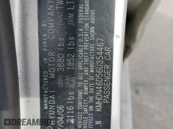 ✅ 2006 Hyundai Elantra GLS • VIN: KMHDN46D56U354467 • Lot: 52513895. Wystawiony na Copart z przebiegiem 152 915 mil. Bezpłatny archiwum sprzedaży aukcyjnych z USA i szczegółowy raport historii pojazdu na DreamBid. Zdjęcie 12.