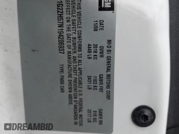 ✅ 2009 Pontiac G6 GT 1SA • VIN: 1G2ZH57N194206937 • Lot: 85354635. Listed on Copart with 185,345 mi. Free auction sales archive from the USA and detailed vehicle history report at DreamBid. Image 12.