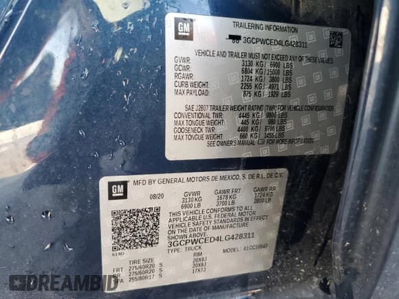 ✅ 2020 Chevrolet Silverado 1500 LT • VIN: 3GCPWCED4LG428311 • Lot: 76799094. Wystawiony na Copart z przebiegiem 41 833 mil. Bezpłatny archiwum sprzedaży aukcyjnych z USA i szczegółowy raport historii pojazdu na DreamBid. Zdjęcie 13.