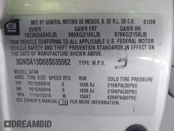 ✅ 2008 Chevrolet HHR LS • VIN: 3GNDA13D68S635562 • Lot: 41963052. Listed on IAAI with 163,962 mi. Free auction sales archive from the USA and detailed vehicle history report at DreamBid. Image 9.