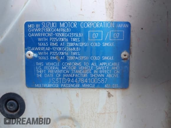 ✅ 2008 Suzuki Grand Vitara XSport • VIN: JS3TD944784100587 • Лот: 43075395. Опубликован ранее на IAAI с пробегом 176 173 миль. Бесплатный доступ к архиву аукционных продаж из США и подробный отчёт об истории автомобиля на DreamBid. Изображение 9.