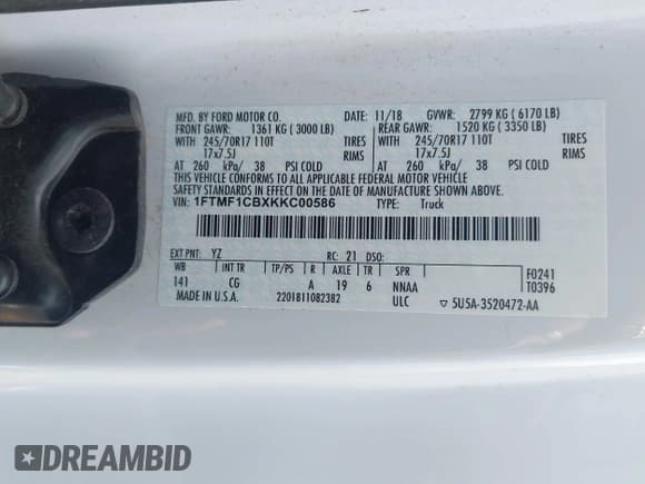 ✅ 2019 Ford F-150 XL • VIN: 1FTMF1CBXKKC00586 • Lot: 42243092. Listed on IAAI with 22,427 mi. Free auction sales archive from the USA and detailed vehicle history report at DreamBid. Image 9.