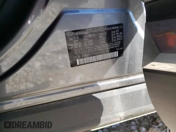 2019 Hyundai Santa Fe Limited z VIN 5NMS53AA4KH042189, wystawiony jako Copart lot #35773883 z przebiegiem 34 872 mil mil oraz . Historia ofert i sprzedaży dostępna na DreamBid. Obrazek 14.