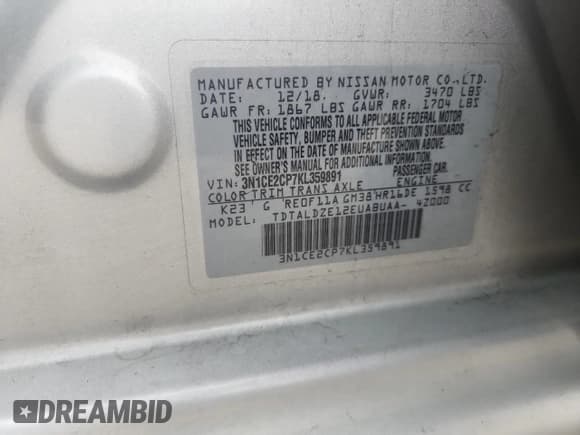 ✅ 2019 Nissan Note SV • VIN: 3N1CE2CP7KL359891 • Лот: 90017215. Опубликован ранее на Copart с пробегом 106 161 миль. Бесплатный доступ к архиву аукционных продаж из США и подробный отчёт об истории автомобиля на DreamBid. Изображение 12.